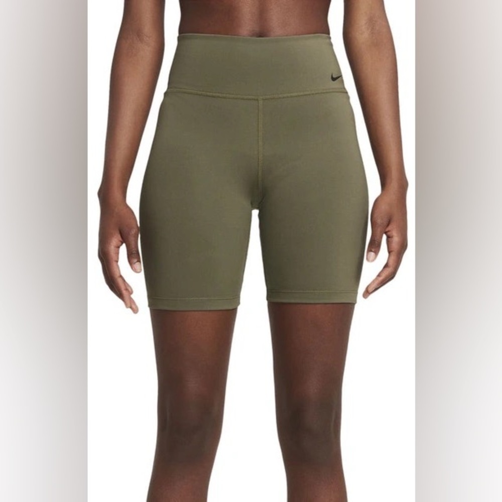 NIKE ONE MID-RISE DRI-FIT 7” BIKER SHORTS OLIVE GREEN SIZE SMALL
